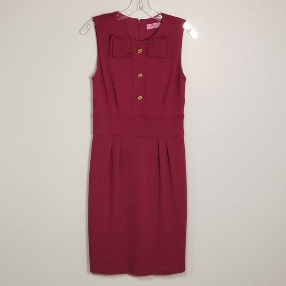 Eliza J Tie Neck Empire Bow Pleated Button Stretch Sleeveless Shift Dress Size 6 - Picture 1 of 5